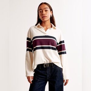 Abercrombie & Fitch contrast stripe rugby top in cream